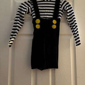 Kids Black & White Striped Mime Costume with Yellow Buttons